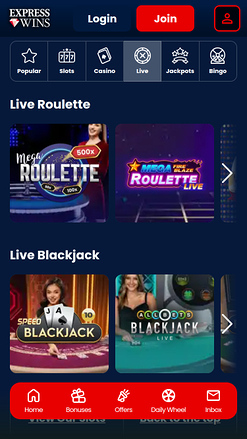 Casinò con croupier dal vivo mobile di Express Wins