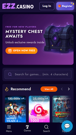 EZZ Casino Homepage Mobile