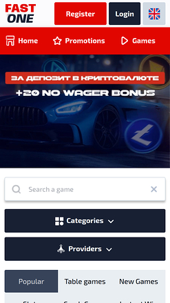 Page d’accueil mobile de F1 Casino