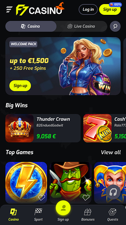 Página de inicio móvil de F7 Casino