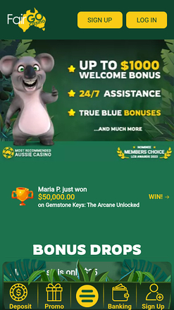 Page d’accueil mobile du Fair Go Casino