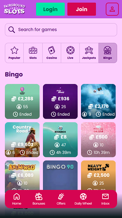 Bingo mobile de Fairground Slots Casino