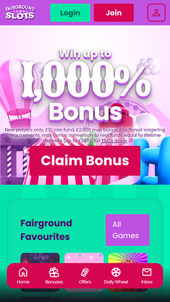 Page d’accueil mobile de Fairground Slots Casino
