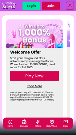 Promotions mobiles de Fairground Slots Casino