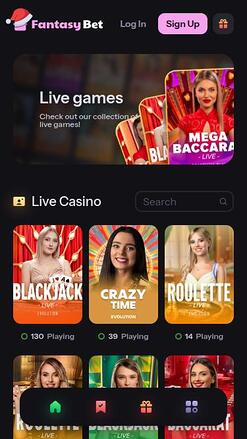 Casino FantasyBet con crupier en vivo para móvil