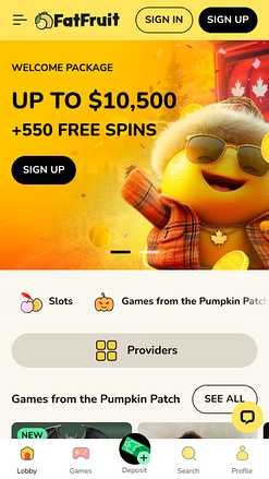 FatFruit Casino Mobile Homepage