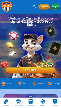 Captura de pantalla de la página de inicio de Felicebet Casino para dispositivos móviles