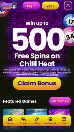 Page d’accueil mobile de Fever Bingo Casino