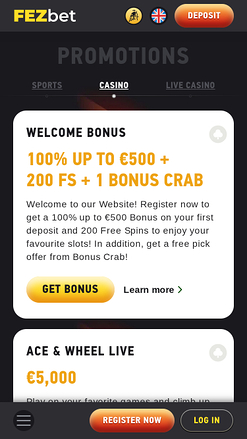Promociones de FEZbet Casino para móvil