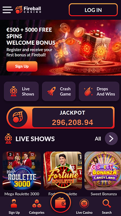 Fireball Casino Mobile Page d’Accueil