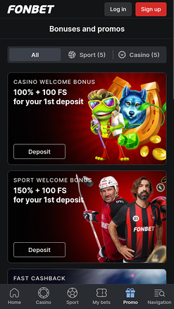 Promozioni di Fonbet Casino Mobile