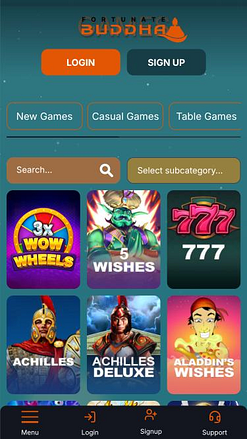 Página móvil de los juegos del casino Fortunate Buddha