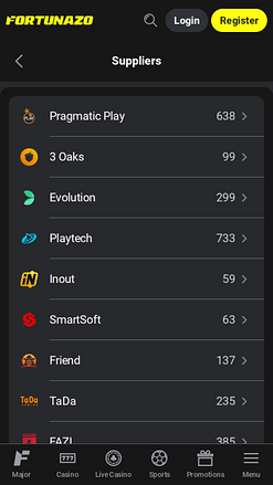 Fortunazo casino mobile Game Developers