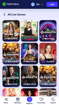 Fortunica Casino Mobile-Live-Dealer