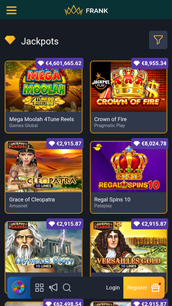Jackpot mobile du casino Frank