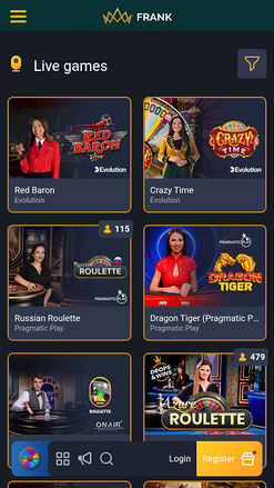 Croupier en direct du casino mobile Frank