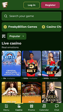 FreakyBillion Casino avec croupier en direct sur mobile