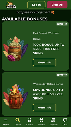 Capture d'écran des promotions du casino FreakyBillion pour mobile