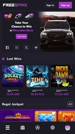 Homepage mobile di Freespinz Casino