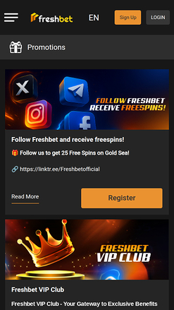 Promotions mobiles de Fresh Bet Casino