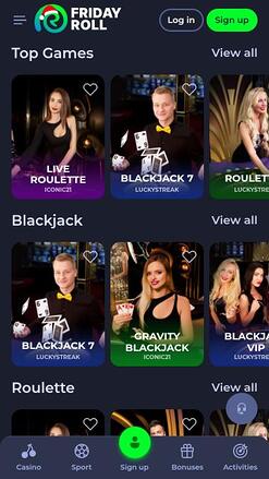 FridayRoll Casino Live-Dealer-Mobilseite