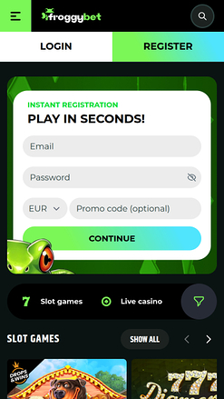 Froggybet Casino Mobile Homepage