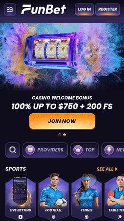 Page d'accueil mobile du casino Funbet