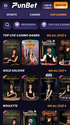 Casino mobile Funbet avec croupier en direct