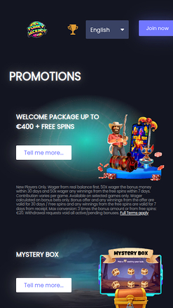 Capture d'écran des promotions du casino FunkyJackpot pour mobile