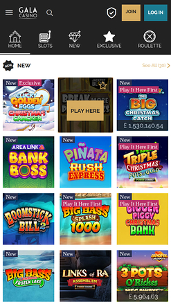 Page d'accueil mobile de Gala Casino