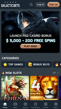 Page d'accueil mobile du casino Galactic Bets