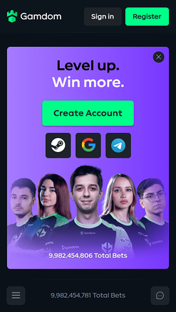 Page d'accueil mobile du casino Gamdom