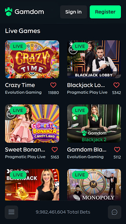 Casino mobile Gamdom avec croupier en direct