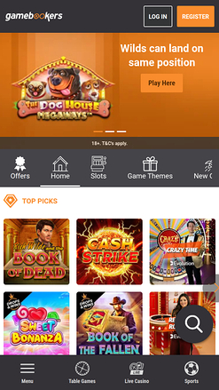 Homepage di Gamebookers Mobile