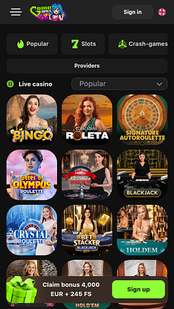 Casino móvil con crupier en vivo Game Spot