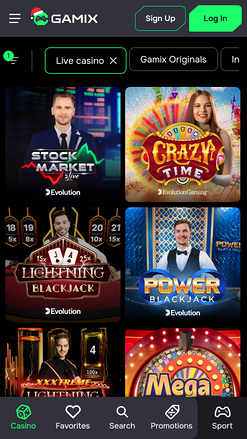 Casino mobile Gamix avec croupier en direct
