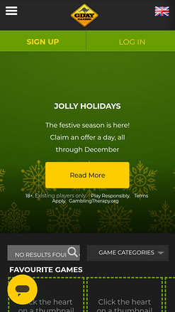 Page d'accueil mobile de Gday Casino