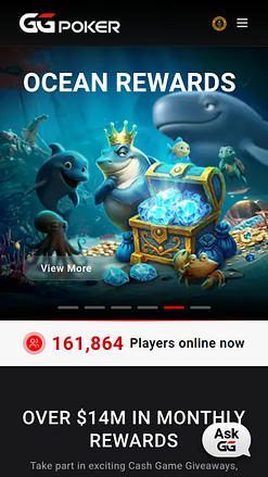 Pagina iniziale del casinò GGpoker per dispositivi mobili