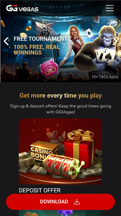Captura de pantalla de la página de inicio de GGVegas Casino para móviles.