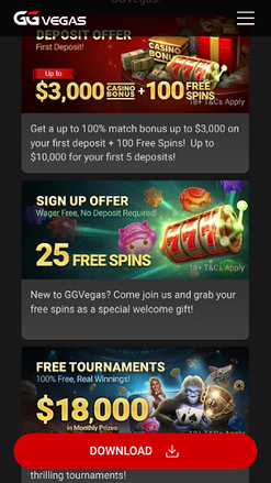 Captura de pantalla de las promociones de GGVegas Casino para móviles