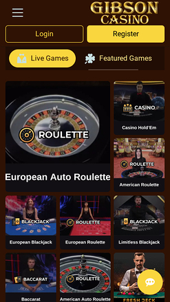 Casino mobile Gibson avec croupier en direct