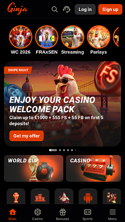 Ginja Casino Mobile Homepage