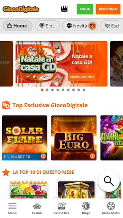Page d'accueil du casino mobile Gioco Digitale