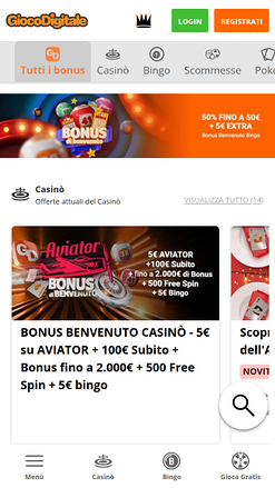 Promotions mobiles du casino numérique Gioco Digitale