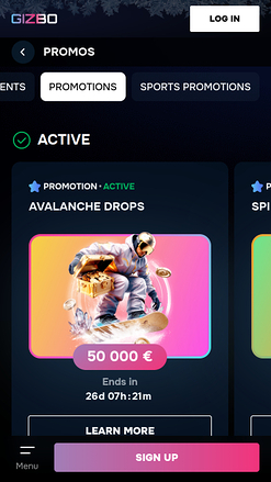 Gizbo Casino Mobile-Aktionen