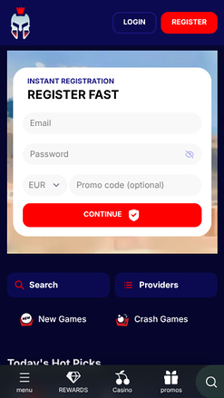 Homepage screenshot of GladiatorsBet Casino for Mobile