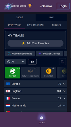 Sports de Casino Glimmer Mobile