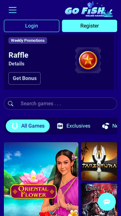 Page d'accueil mobile du casino Go Fish