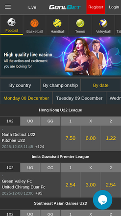 Page d'accueil mobile du casino Goalbet