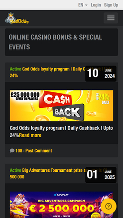 Promozioni per dispositivi mobili God Odds